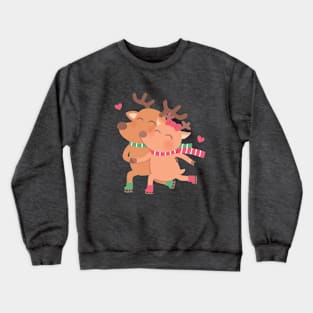 Cute Skating Reindeers Couple Crewneck Sweatshirt